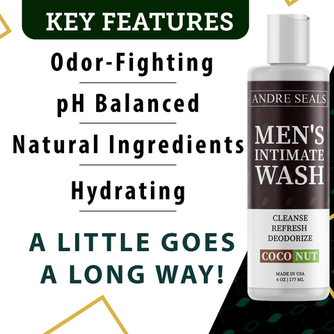 Andre Seals Intimate Wash for Men - Rich Lather Eliminates Odors, Clean Fresh Feeling (Coconut)