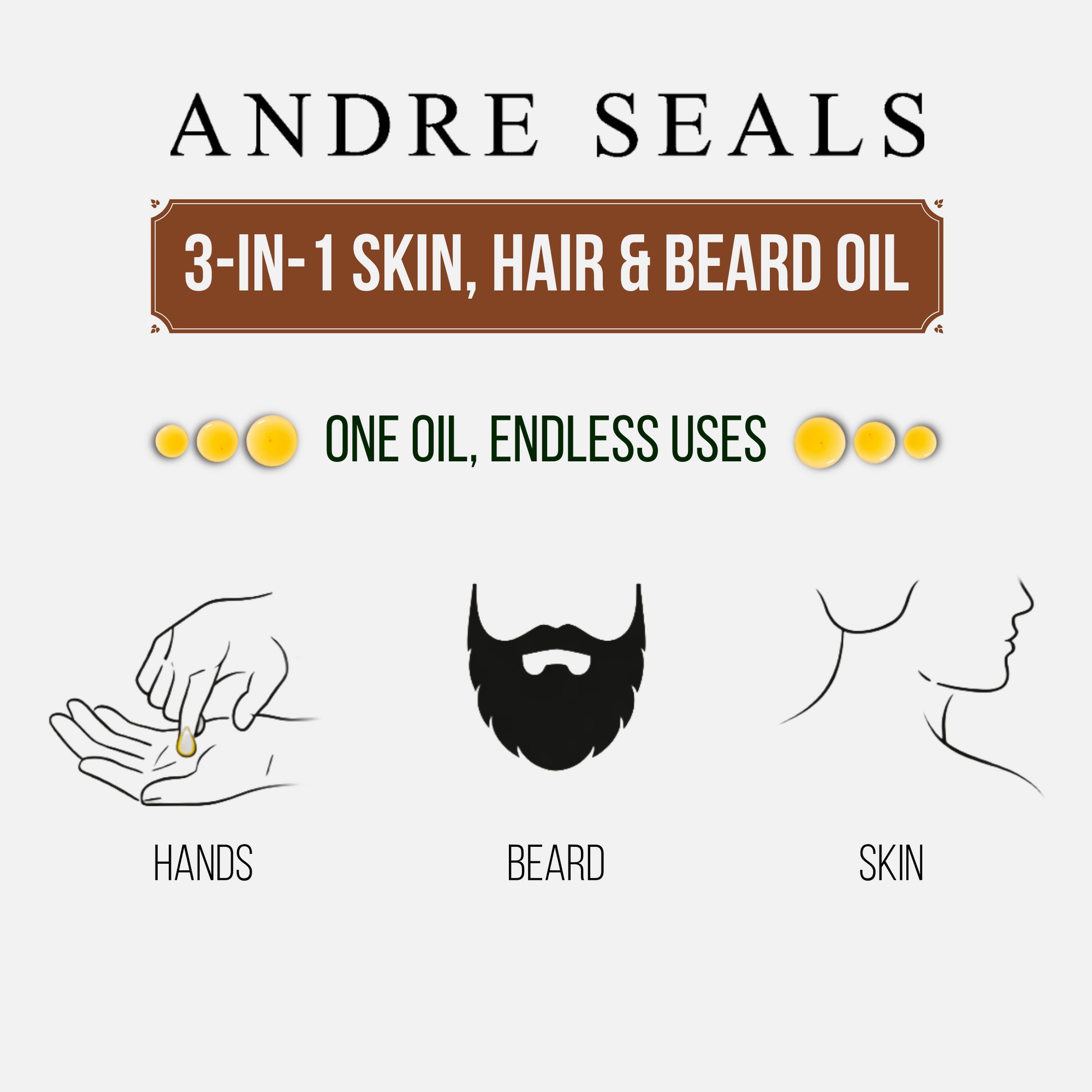 Andre Seals Unscented 3-in-1 Skin, Hair & Beard Dry Oil